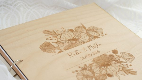 Drevená svadobná kniha hostí kvety Svadobné knihy hostí - ELART 5