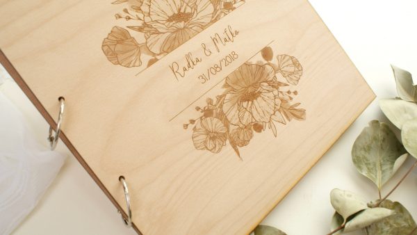 Drevená svadobná kniha hostí kvety Svadobné knihy hostí - ELART 6