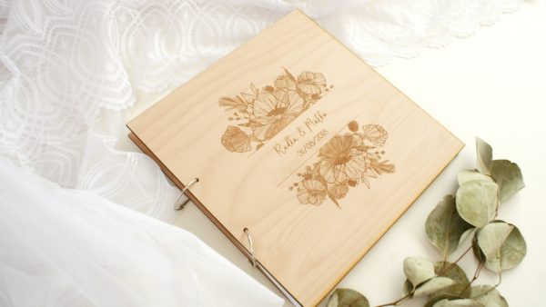 Drevená svadobná kniha hostí kvety Svadobné knihy hostí - ELART 8