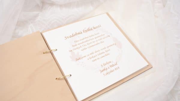 Drevená svadobná kniha hostí venček z listov Svadobné knihy hostí - ELART 6